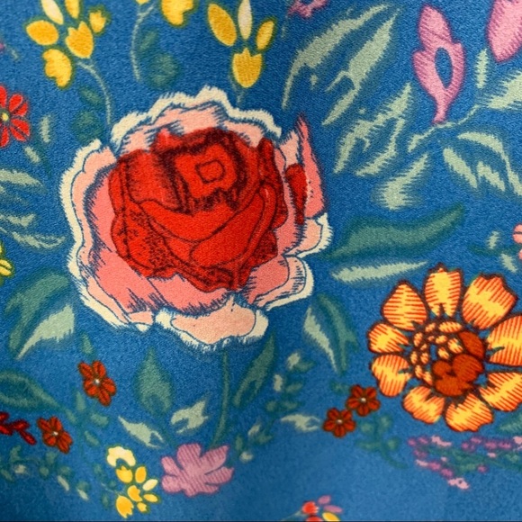 Dalia Blue Floral Print Semi Sheer Long Sleeve Blouse - Picture 7 of 12